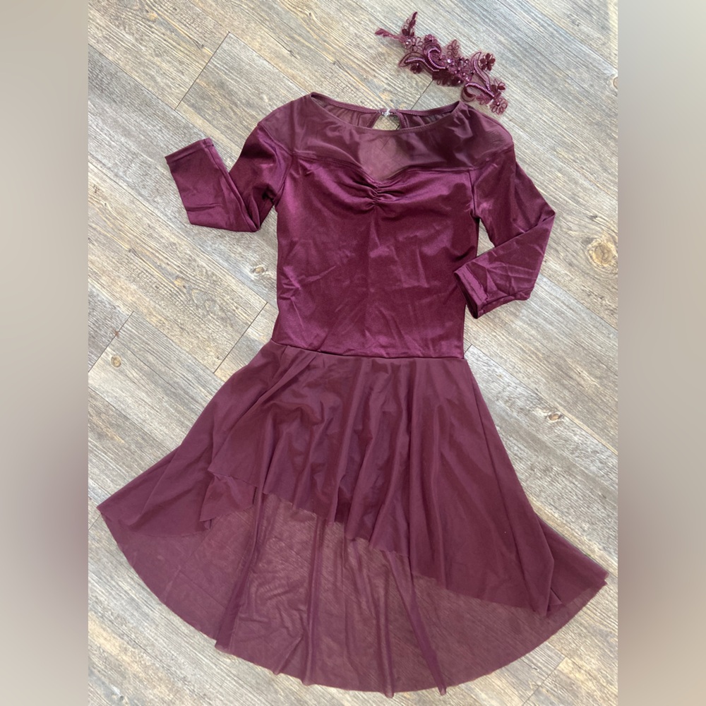 Weissman 14663 Dance Costume A Million Dreams Burgundy Ballet W/ Hair Piece XLC - Picture 3 of 11